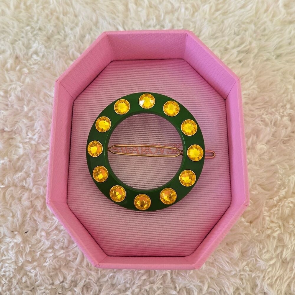 NIB Swarovski Green and Yellow Crystal Chroma Hair Clip Barette